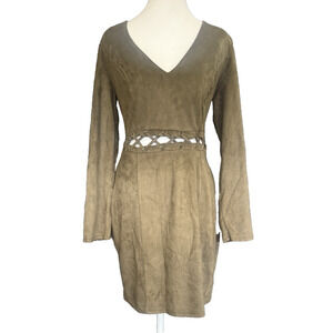 Faux Suede Mini Boho Western Bodycon‎ Dress Size M Olive Green Cowgirl Party